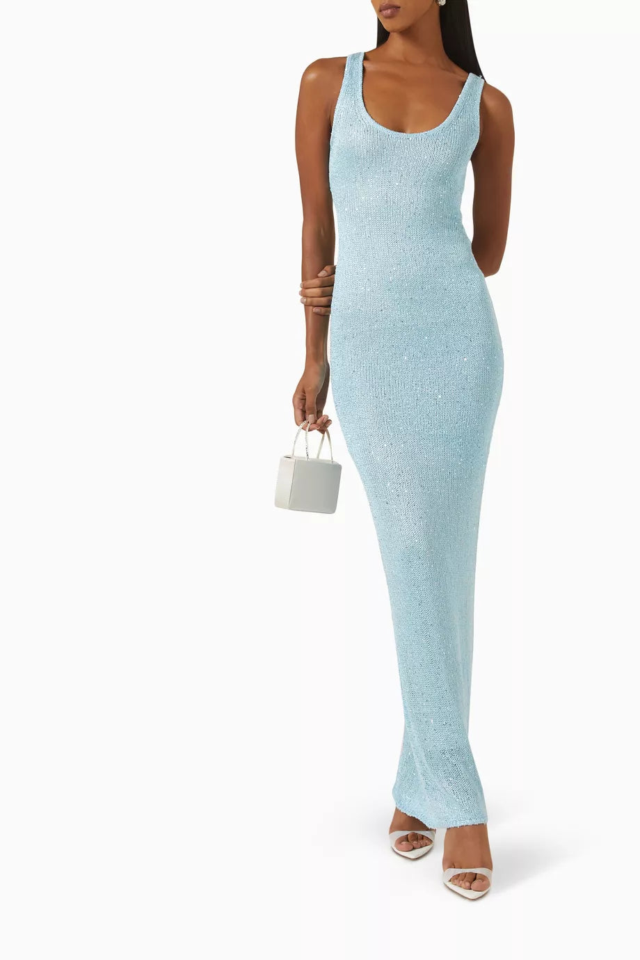 Pailletten-Detail Maxikleid Hellblau