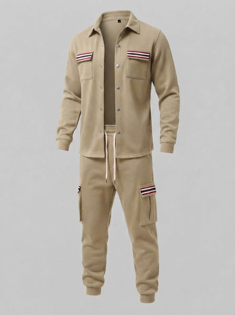 Herren-Cargo-Jogginganzug mit Overshirt, Kordelzug und kontrastierenden Klappentaschen Shop Nory