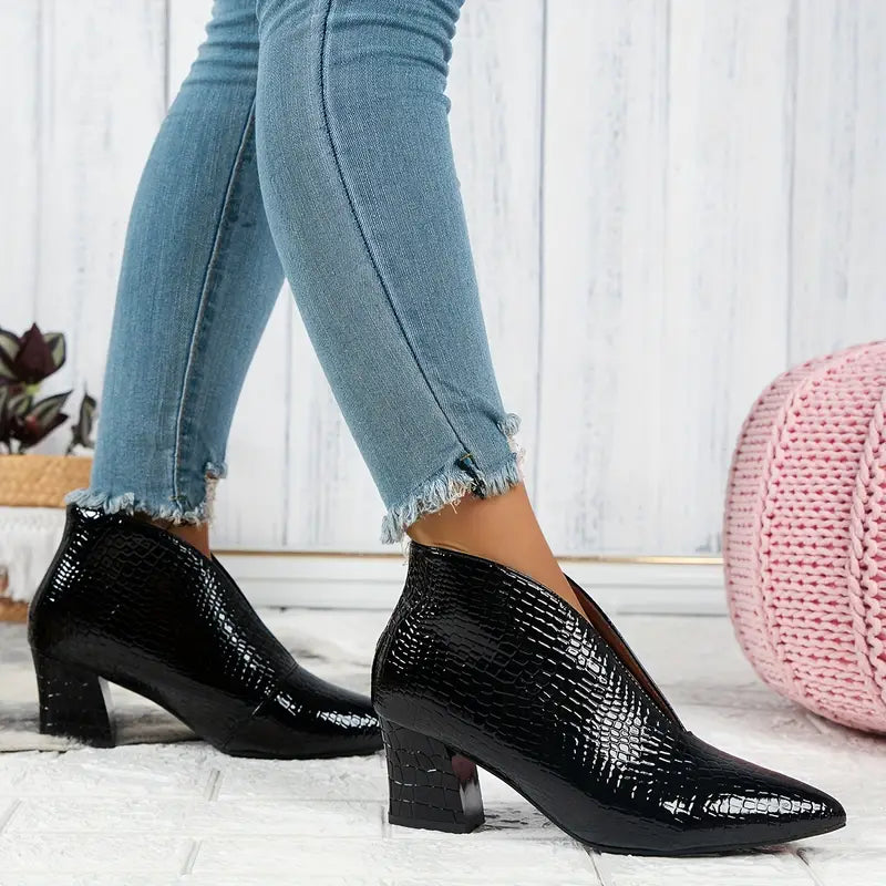 Glänzende Croco Print Stiefeletten