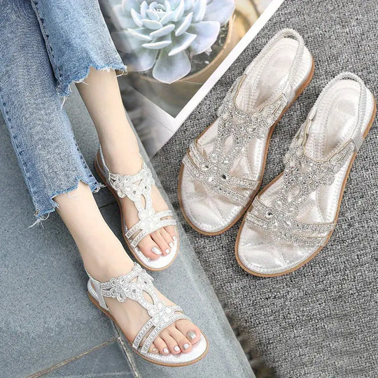 Flache Sandalen - Schick - Elastischer Knöchelriemen
