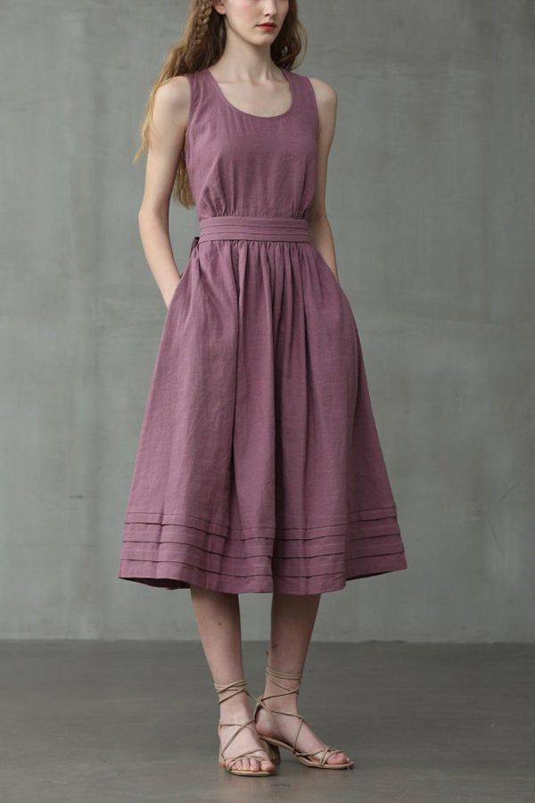 Cross Back O-Hals Maxikleid Leinen
