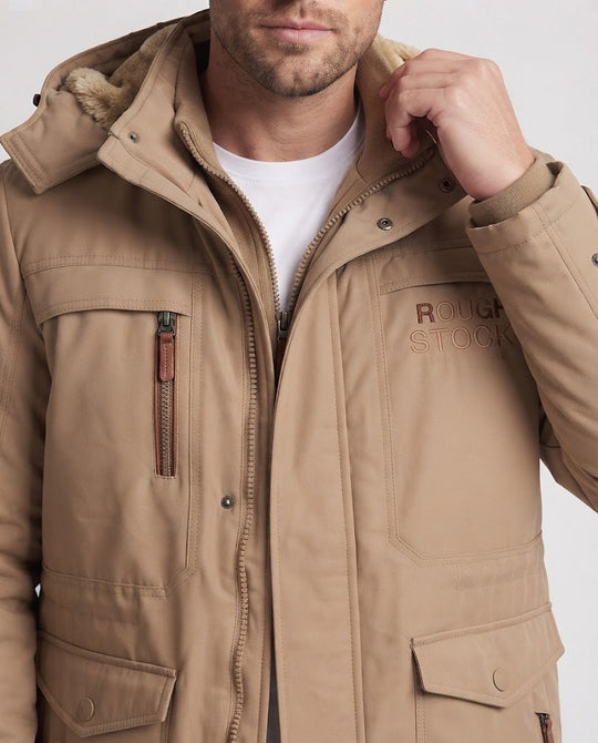 Herren gefütterte Canvas-Outdoorjacke mit Teddy-Innenfutter, verstärkten Taschen und hohem Kragen Shop Nory