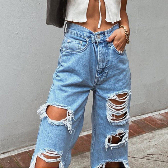 Shopnory | Damenjeans mit Rissen und Washed-Effekt