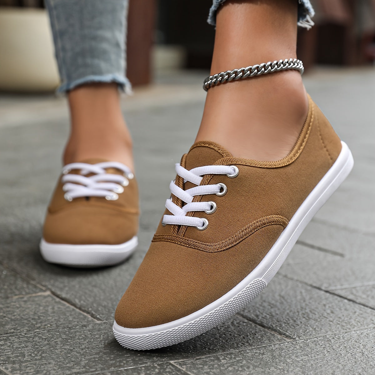 Bequeme Niedrige Canvas Schnürschuhe