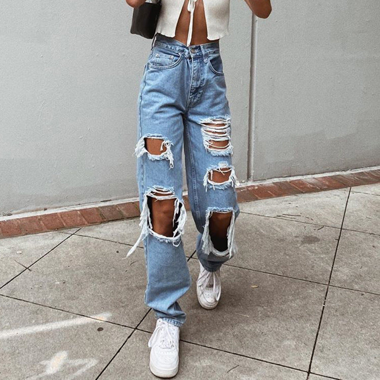 Shopnory | Damenjeans mit Rissen und Washed-Effekt