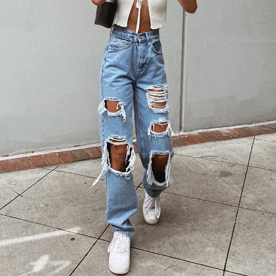 Shopnory | Damenjeans mit Rissen und Washed-Effekt
