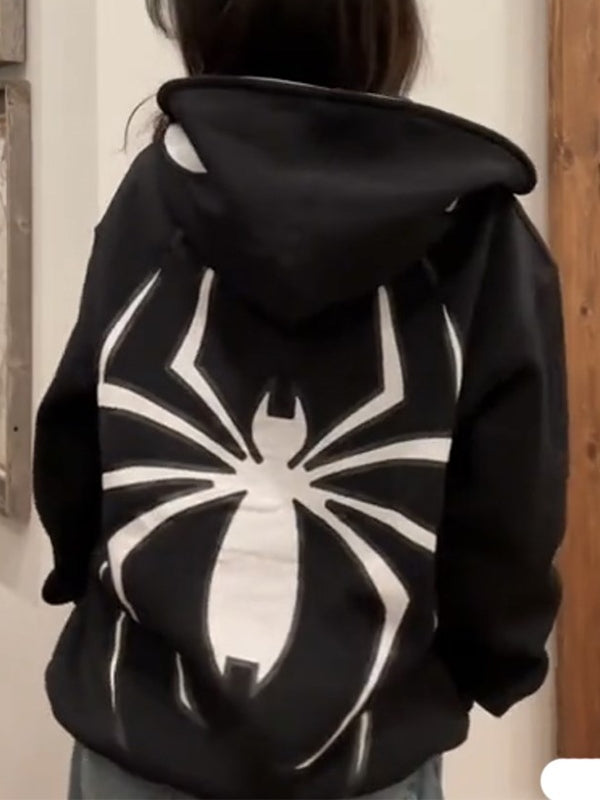 Hoodie mit Reißverschluss Und Spinnenprint