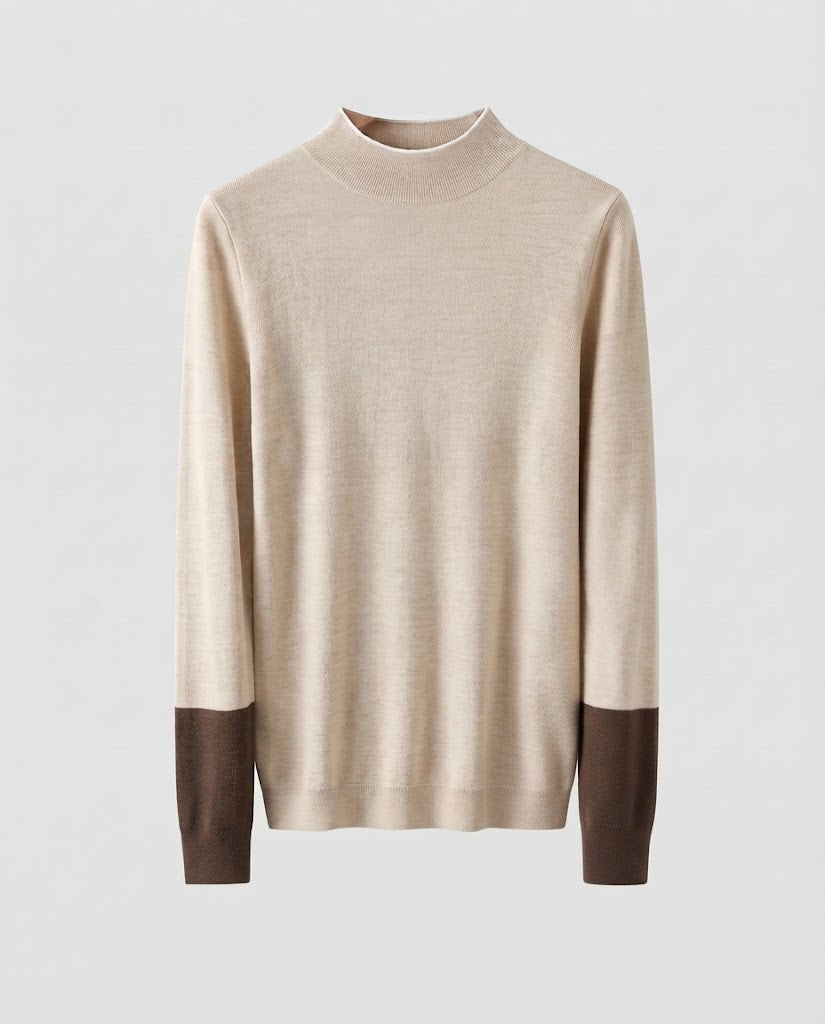 Damen Feiner Slim-Fit Stehkragenpullover aus Kaschmir‑Optik mit kontrastierenden Ärmelabschlüssen Shop Nory