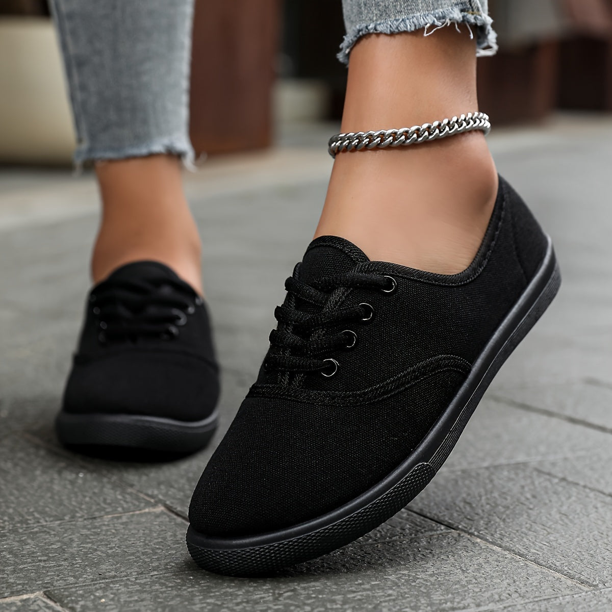 Bequeme Niedrige Canvas Schnürschuhe