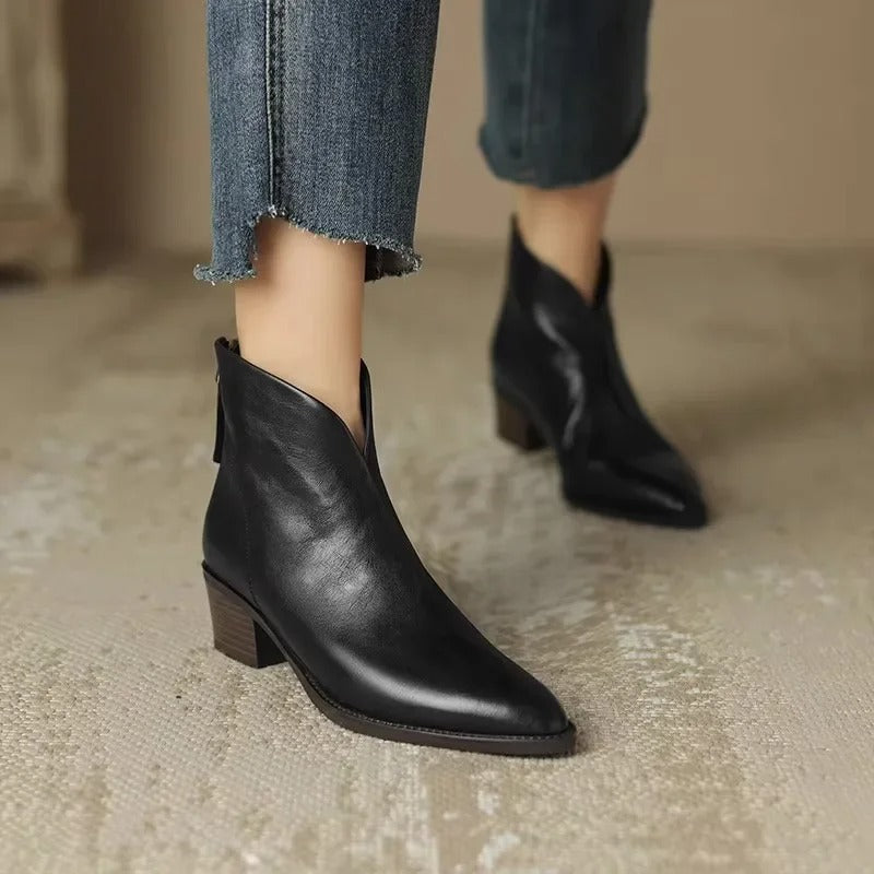 Stiefeletten Echtes Leder Spitzenzehen Mid Blockabsatz Elegante Passform