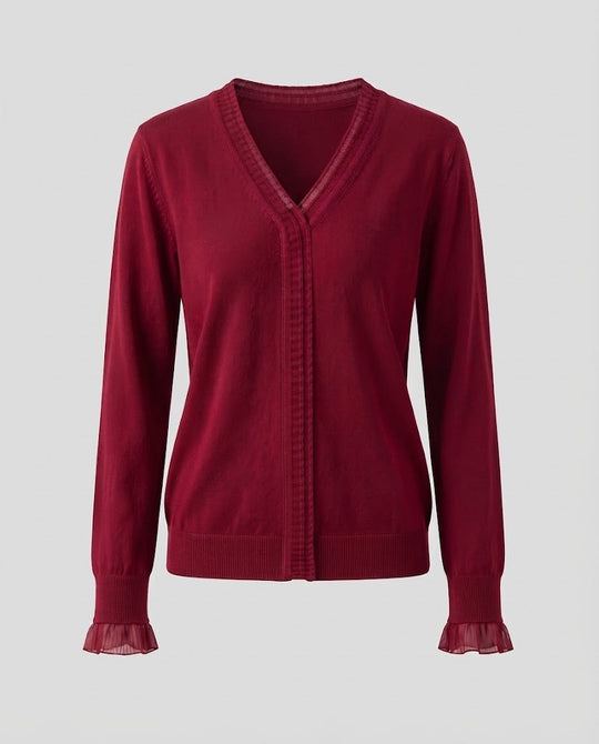 Damen Feiner V‑Ausschnitt-Feinstrickpullover mit plisseeverzierten Kanten und fließender Silhouette Shop Nory
