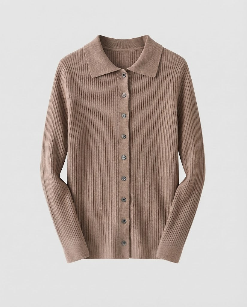 Damen Feiner Rippenstrick-Cardigan mit Hemdkragen und passendem Trägertop Shop Nory