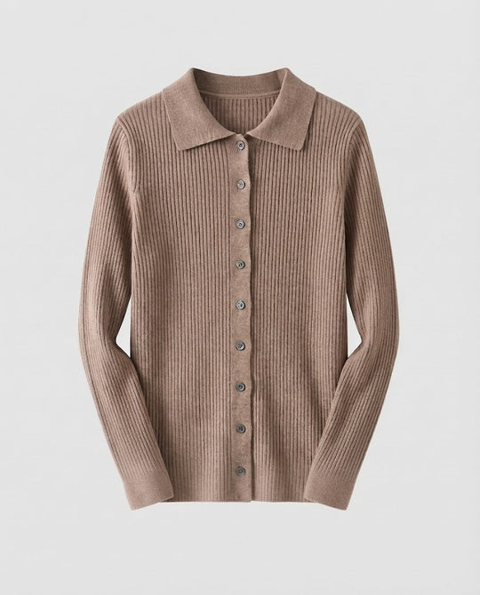 Damen Feiner Rippenstrick-Cardigan mit Hemdkragen und passendem Trägertop Shop Nory