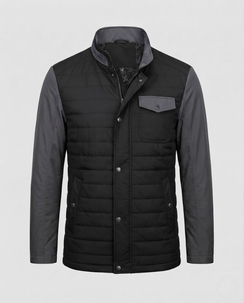 Herren Stehkragen gesteppte Jacke mit Kontrastärmeln aus Mischmaterial Shop Nory