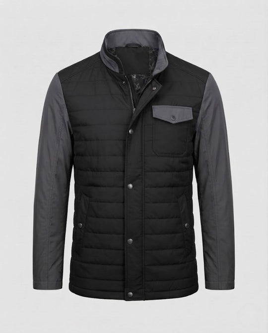 Herren Stehkragen gesteppte Jacke mit Kontrastärmeln aus Mischmaterial Shop Nory