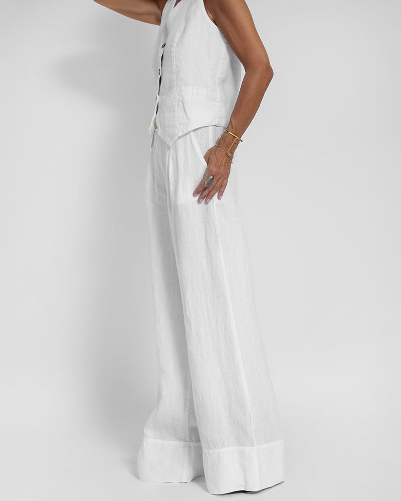 Elegantes 2-Teiliges Set Leinen Weite Hose & Weste
