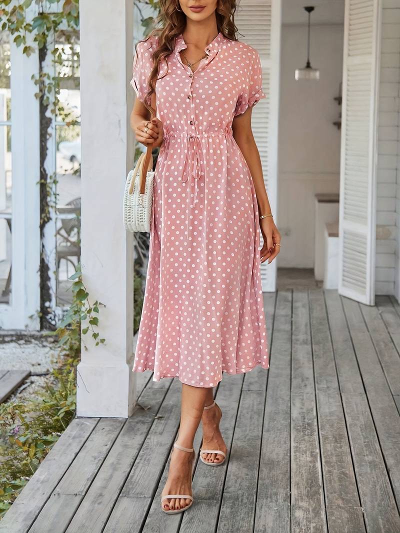 A-linien-kleid mit polka-dot-print und v-ausschnitt