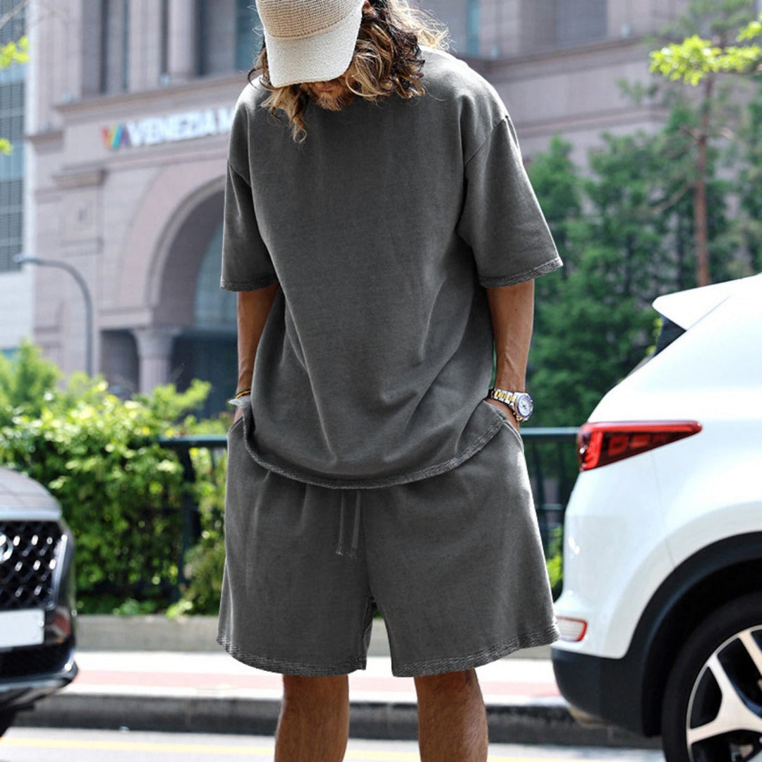Lockeres T-Shirt Shorts einfarbiges Set