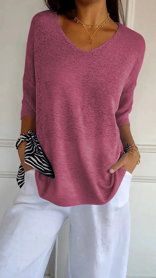 Bequemes Damen Stricktop mit V-Ausschnitt