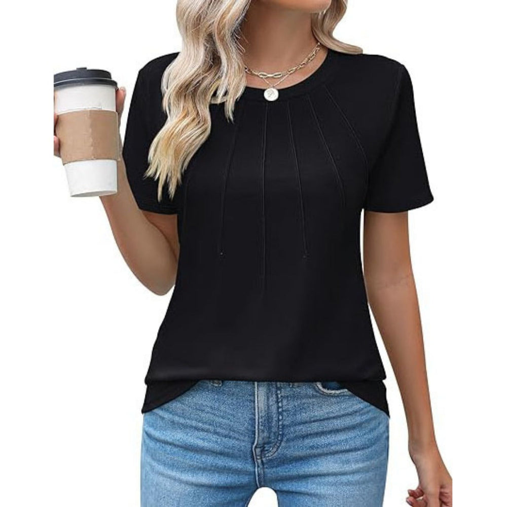 Plissee-T-Shirt mit Rundhalsausschnitt
