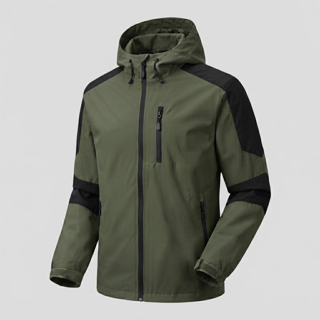 Leichte wasserabweisende Kapuzen-Softshelljacke für Herren mit Kontraststreifen und Brustreißverschluss Shop nory