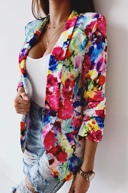Freie und Echte Florale Revers Freizeitanzug Blazer