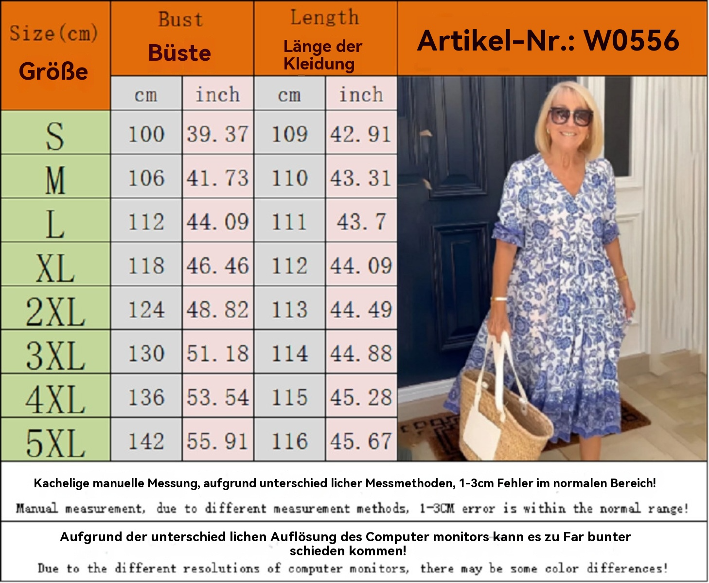 Kleid mit V-Ausschnitt und Print in Übergröße