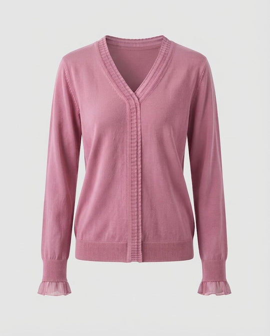 Damen Feiner V‑Ausschnitt-Feinstrickpullover mit plisseeverzierten Kanten und fließender Silhouette Shop Nory