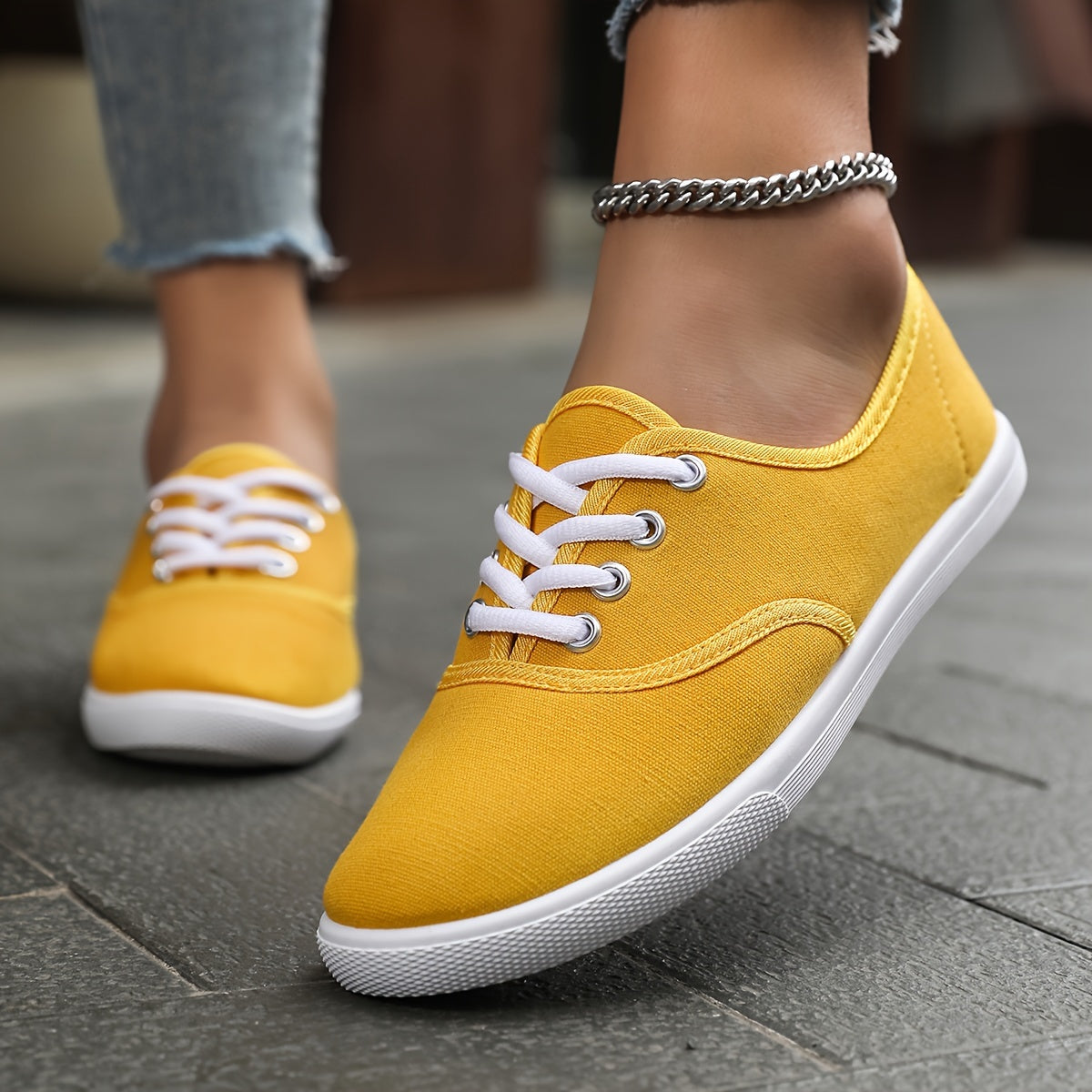 Bequeme Niedrige Canvas Schnürschuhe
