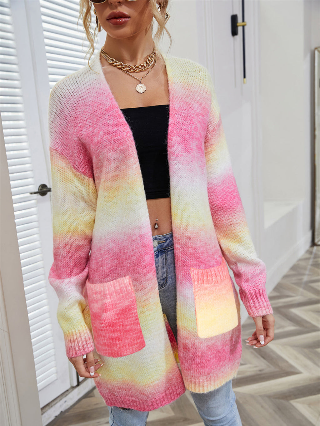 Engel Flügel Vollgröße Gefütterte Offene Vorderansicht Gradient Cardigan
