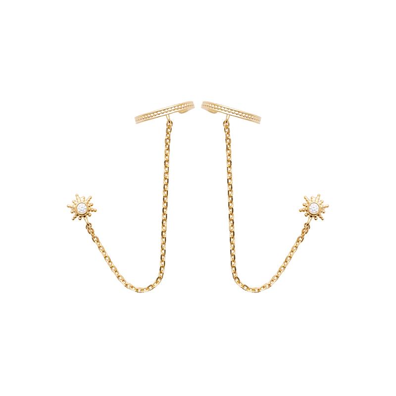 Ear Cuff Twin mit Kette und Ohrstecker vergoldet - Ohrringe für Damen | Shop Nory