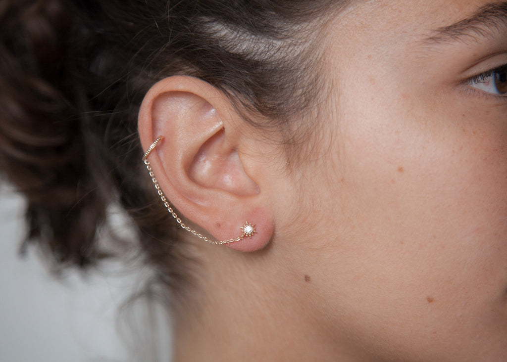 Ear Cuff Twin mit Kette und Ohrstecker vergoldet - Ohrringe für Damen | Shop Nory