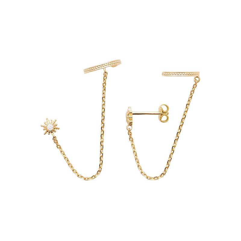 Ear Cuff Twin mit Kette und Ohrstecker vergoldet - Ohrringe für Damen | Shop Nory