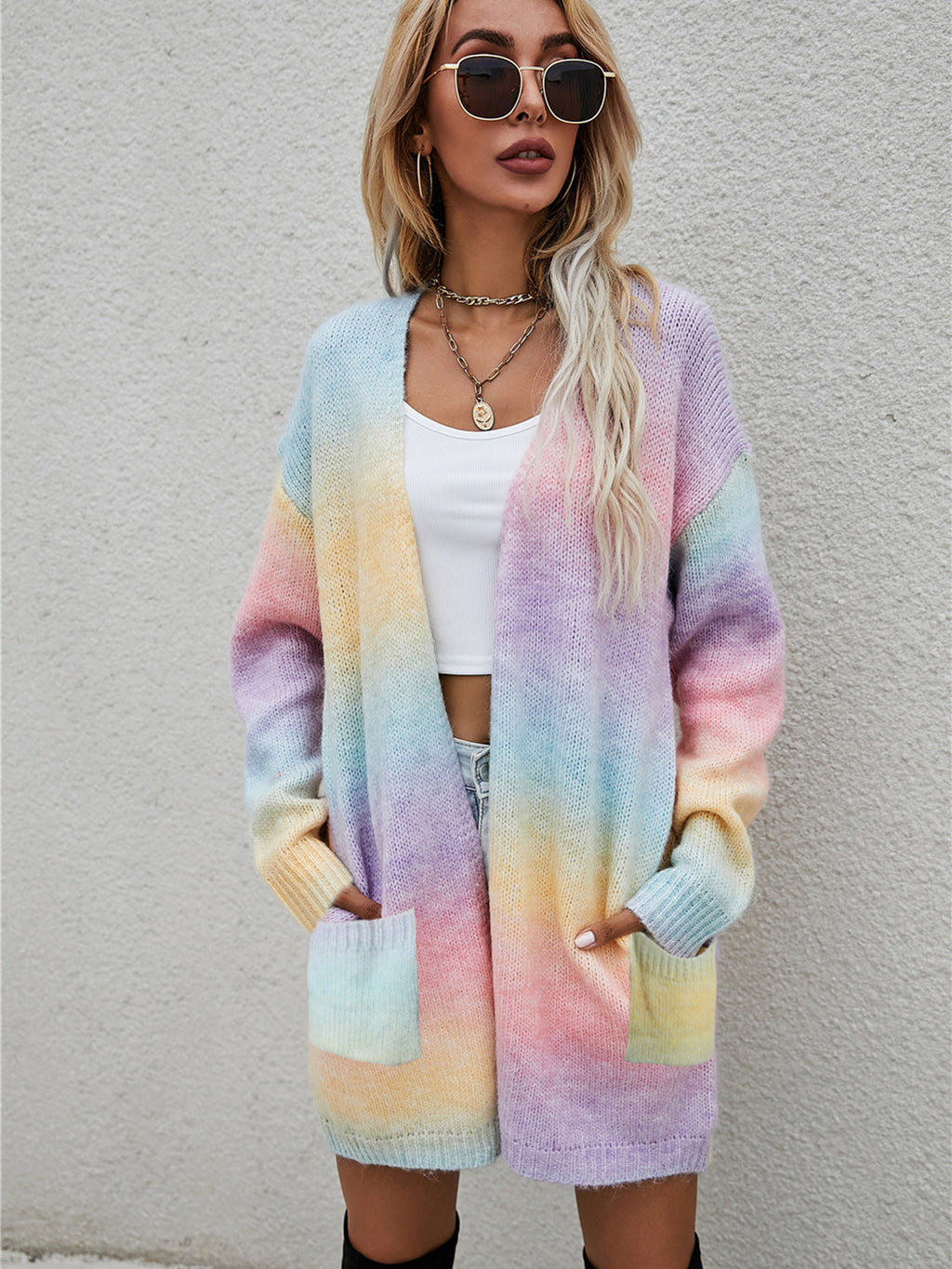 Engel Flügel Vollgröße Gefütterte Offene Vorderansicht Gradient Cardigan