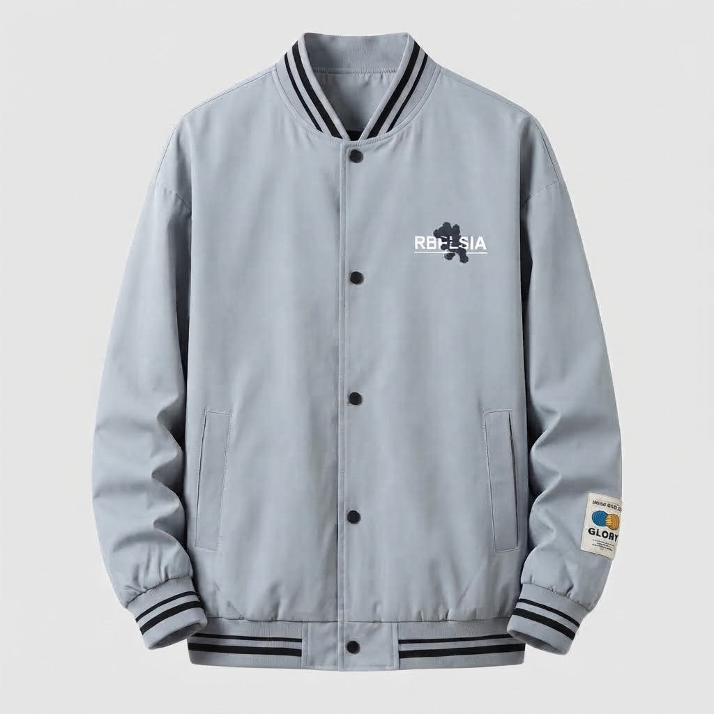 Herren Leichte College Bomberjacke mit Gestreiften Rippbündchen und Druckknopfblende Shop nory