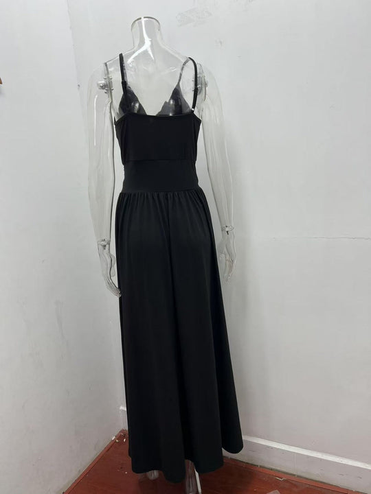 V-Ausschnitt Hosenträger ärmellos sexy rückenfreies farblich passendes Kleid