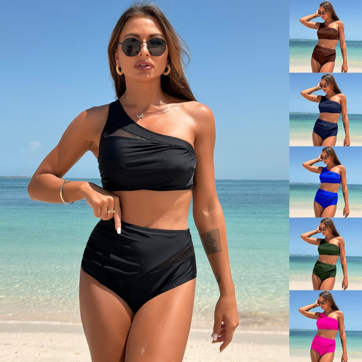 Ein-Schulter-Bikini-Badeanzug