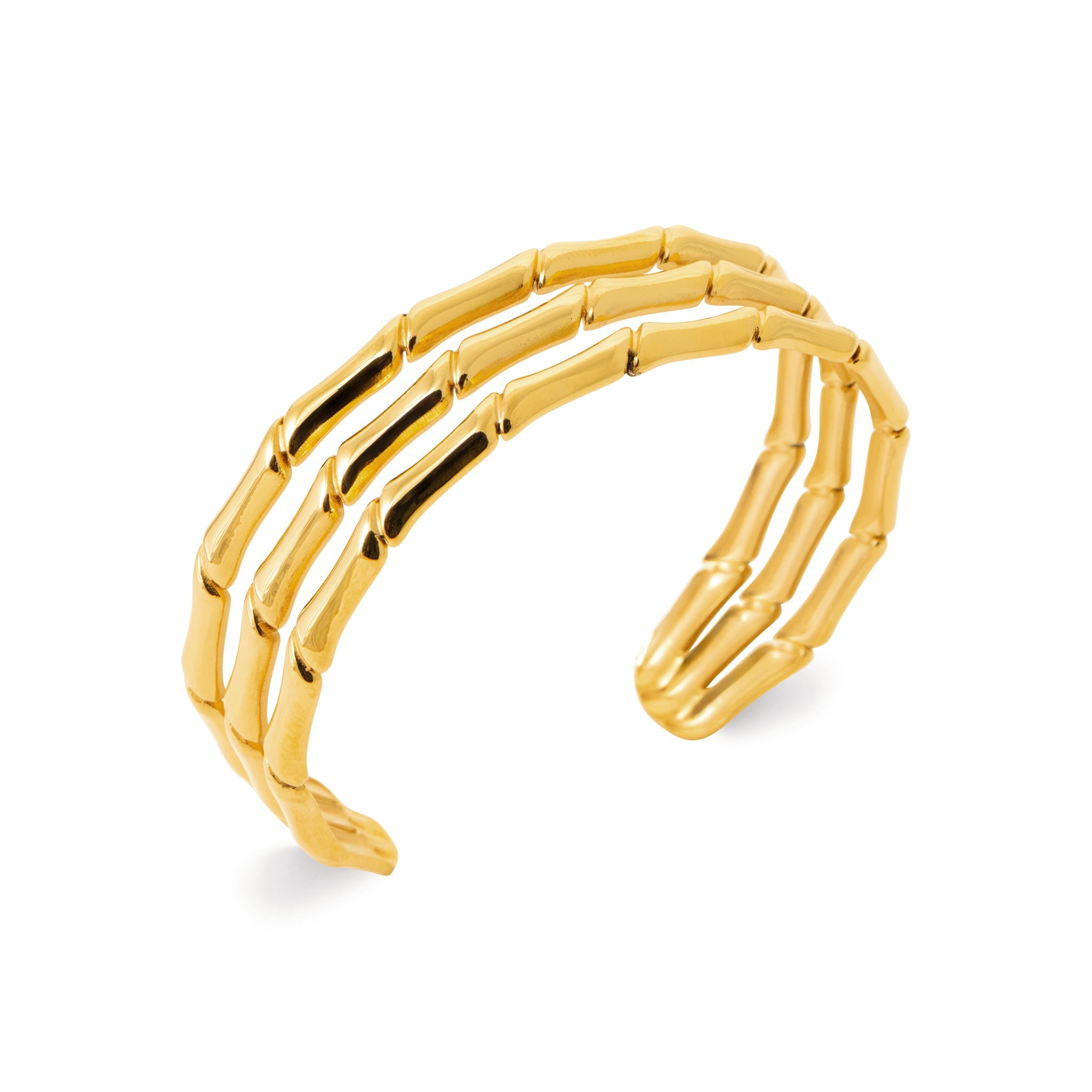 Goldfarbener Edelstahl Armreif – Bambus-Design, verstellbarer Triple-Armreif, wasserfest & langlebig | Shop Nory