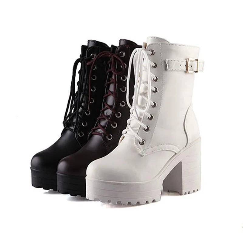 Shopnory | Edgy Schnürstiefel mit Schnalle und Profilsohle