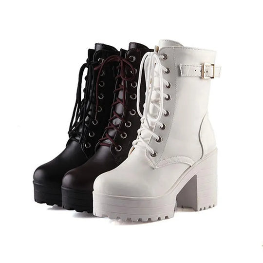 Shopnory | Edgy Schnürstiefel mit Schnalle und Profilsohle