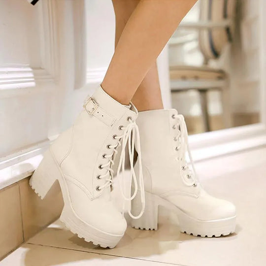 Shopnory | Edgy Schnürstiefel mit Schnalle und Profilsohle