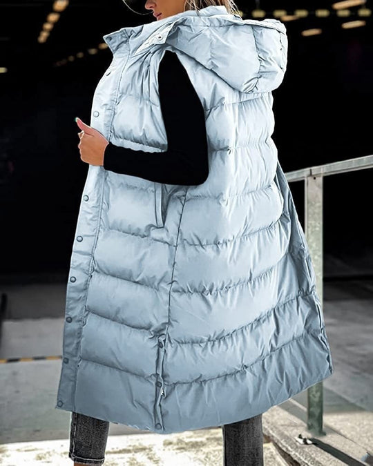 Ärmellose, Lässige Steppjacke mit Kapuze und Reißverschluss