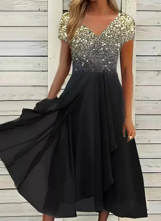 Damen Elegante V-Ausschnitt Kleid Abendkleid