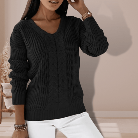Kabelpullover mit V-Ausschnitt