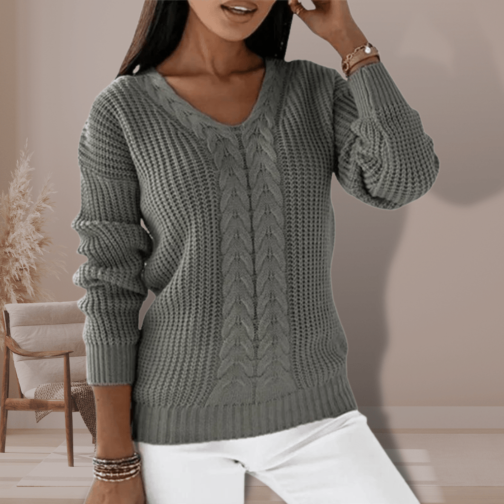 Kabelpullover mit V-Ausschnitt