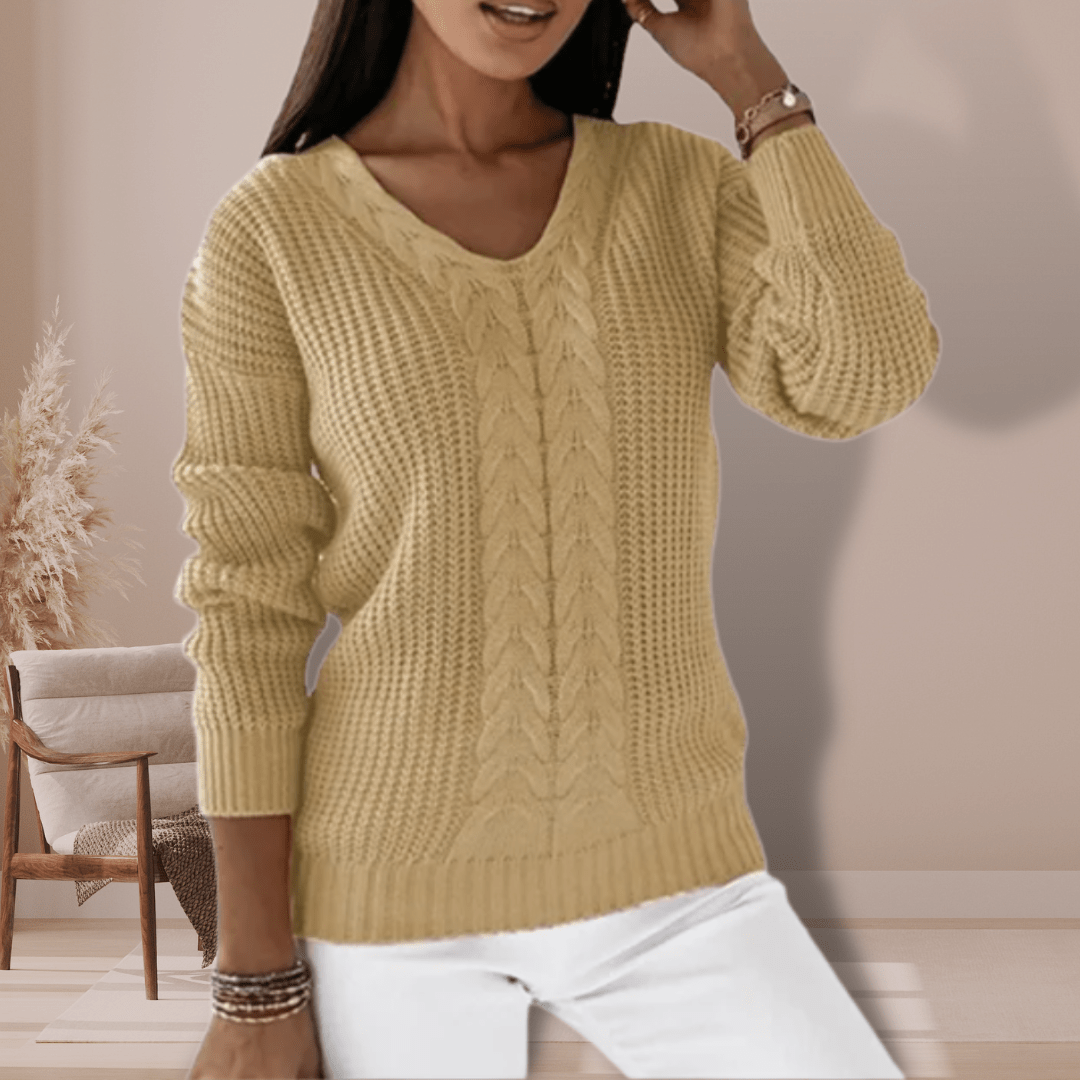 Kabelpullover mit V-Ausschnitt