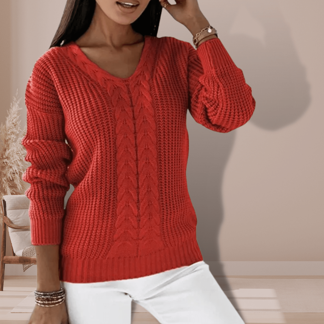 Kabelpullover mit V-Ausschnitt
