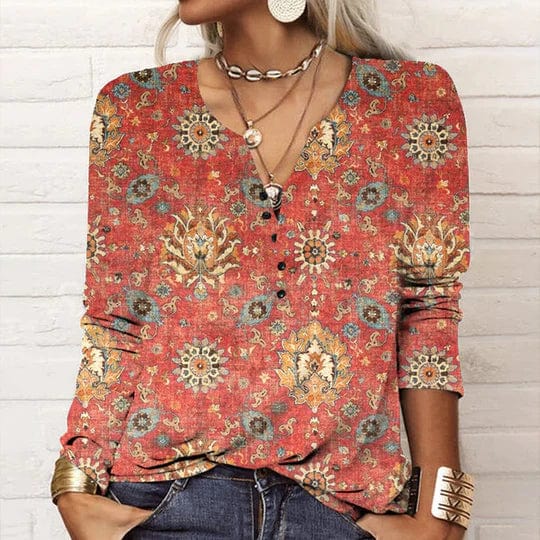 Bedruckte Bluse Im Ethno-Stil