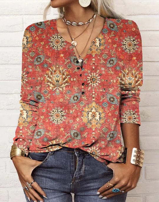 Bedruckte Bluse Im Ethno-Stil