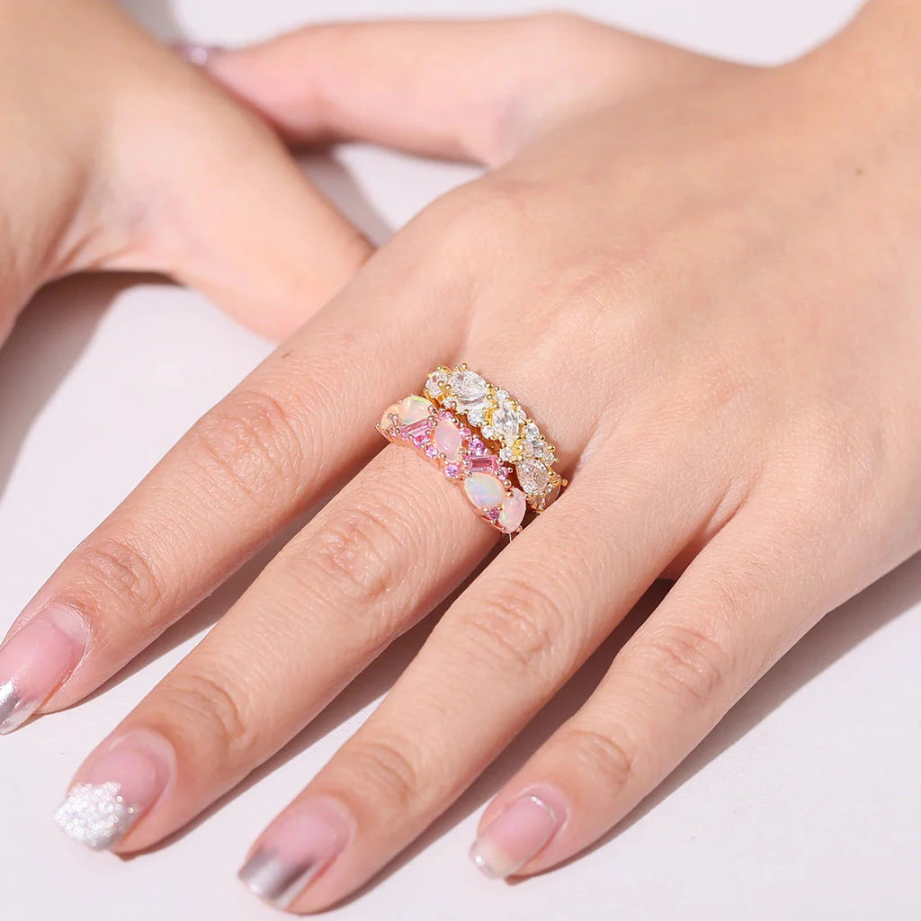 Äthiopischer Opalring mit rosafarbenem Saphir, Halb-Ewigkeits-Verlobungsring mit äthiopischem Opal | Shop Nory
